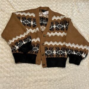 NWT Ann Taylor Camel & White knit with Black furry accents  Cardigan XL